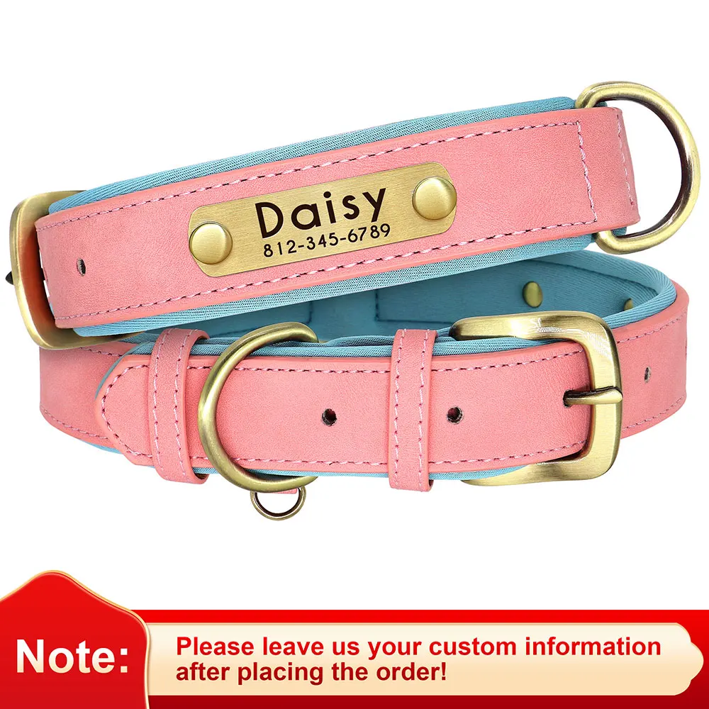 Customized Leather ID Nameplate Dog Collar Soft Padded Dogs Collars Free Engraving Name for Small Medium Large Dogs Adjustable - Image 12