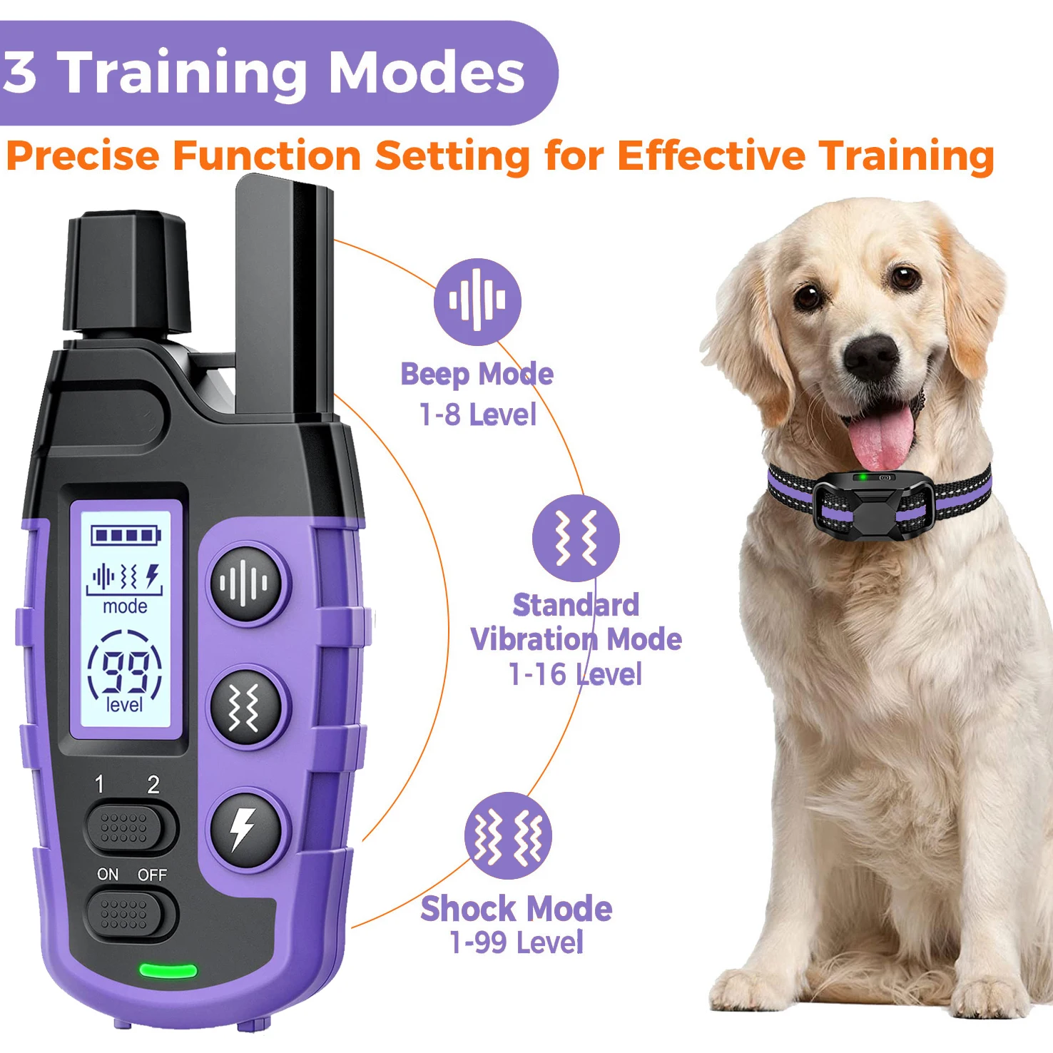 3300Ft Electric Dog Training Collar Remote Control Waterproof Pet BehaviorFor 5-120lbs Puppy With Shock Vibration Beep - Image 2