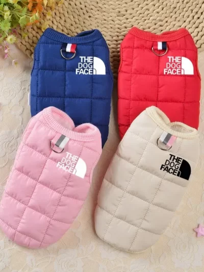 Designer Trendy Dog Clothes Winter Warm Pet Coat with fur on the inside with Dog Face Stereo Logo for Small to Medium size dog like French Bulldog, Havanese and Costume