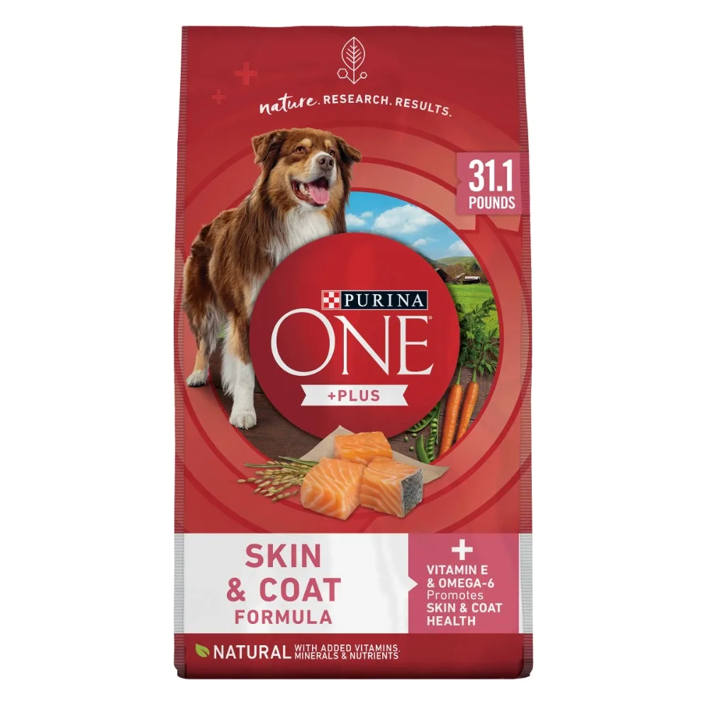 Purina One +Plus Dry Dog Food for Adult Dogs Skin & Coat, High Protein, Real Salmon, 31.1 lb Bag
