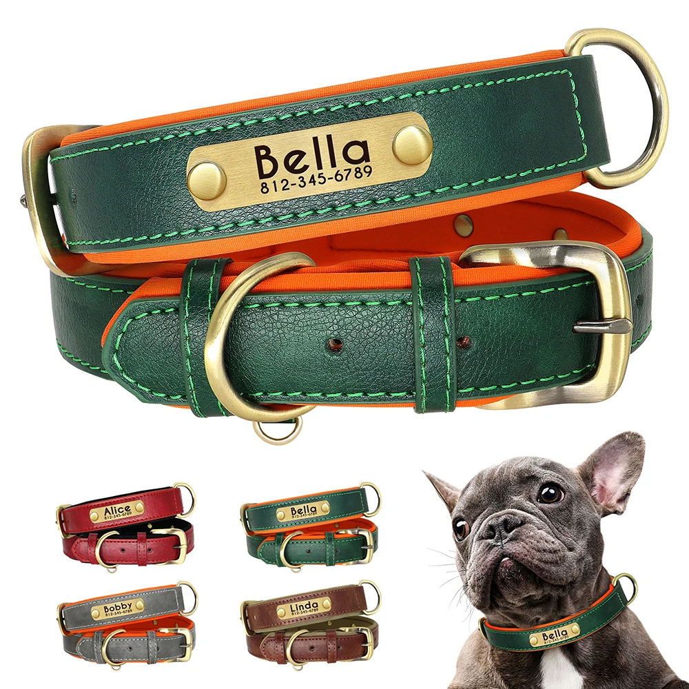 Customized Leather ID Nameplate Dog Collar Soft Padded Dogs Collars Free Engraving Name for Small Medium Large Dogs Adjustable - Image 3