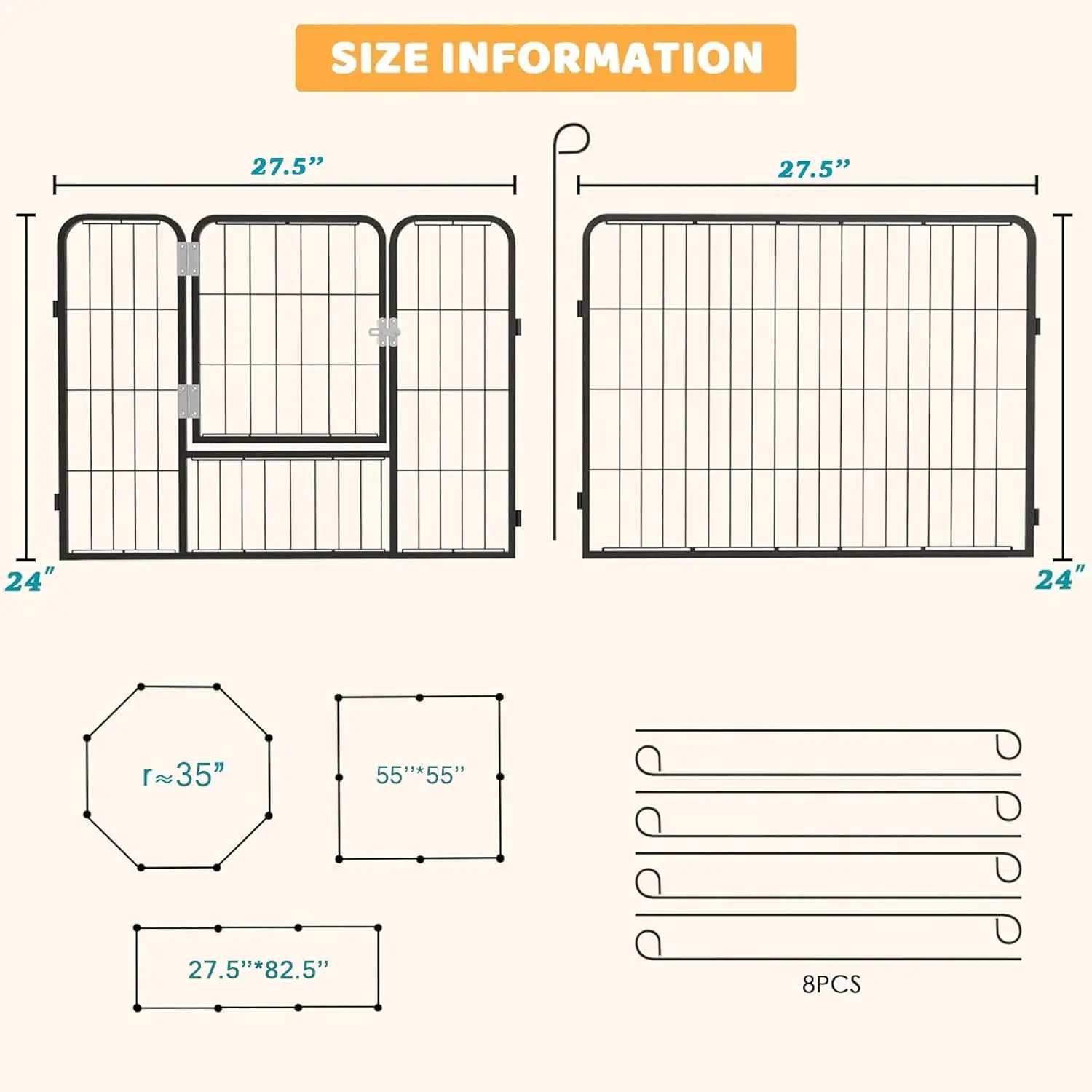OFIKA Heavy Duty Metal Dog Playpen for Medium/Small Animals, 8 Panels 24”Height x 27" Width, Dog Fence Exercise Pen with Doors - Image 8