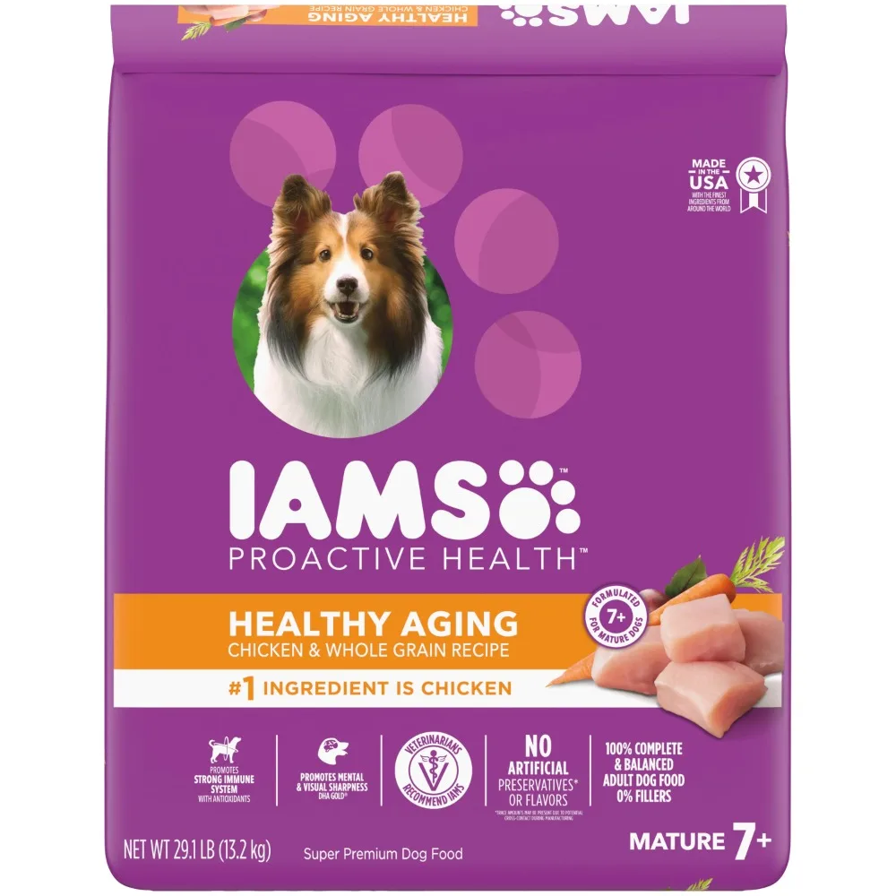 IAMS Healthy Aging Adult Dry Dog Food for Mature and Senior Dogs with Real Chicken, 29.1 lb. Bag