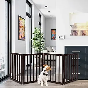 Indoor Pet Gate - 4-Panel Folding Dog Gate for Stairs or Doorways - 73x24-Inch Freestanding Pet Fence for Cats and Dogs