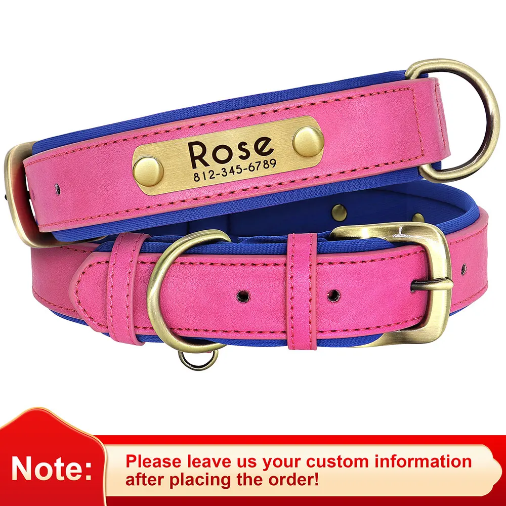 Customized Leather ID Nameplate Dog Collar Soft Padded Dogs Collars Free Engraving Name for Small Medium Large Dogs Adjustable - Image 13