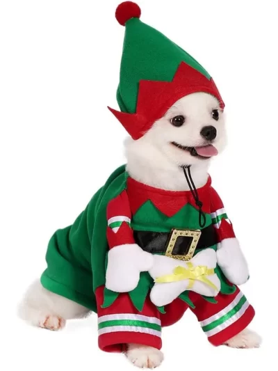 Dog Christmas Elf Costume with Hat