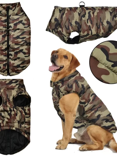 Winter Dog Clothes Coat Waterproof Puppy Cat Jacket For Large Dogs Camouflage Print Warm Windproof Pet Labrodor Apparel Costume